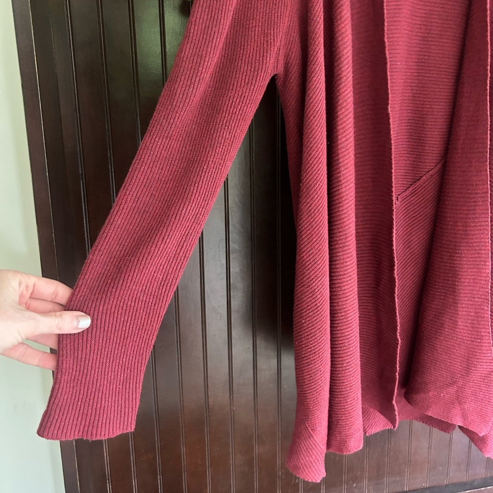 EILEEN FISHER Burgundy Cotton Linen Rib Knit Open Cardigan Relaxed Comfort Small - Picture 4 of 11